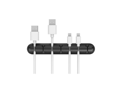 Фіксатор силіконовий клейкий затискач для USB кабелів на 7 проводів колір чорний