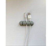 Фіксатор силіконовий клейкий затискач для USB кабелів на 3 провода колір сірий