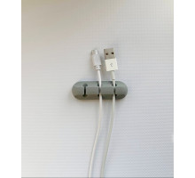 Фіксатор силіконовий клейкий затискач для USB кабелів на 3 провода колір сірий