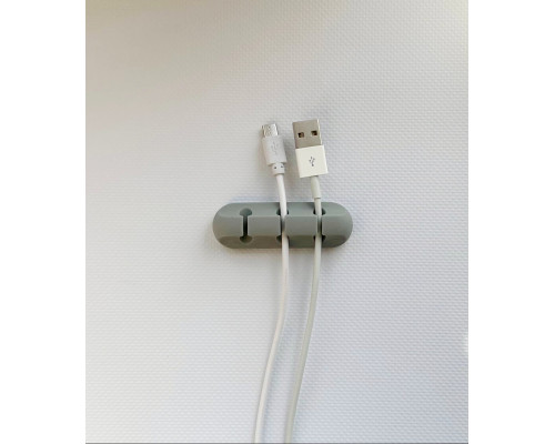 Фіксатор силіконовий клейкий затискач для USB кабелів на 3 провода колір сірий