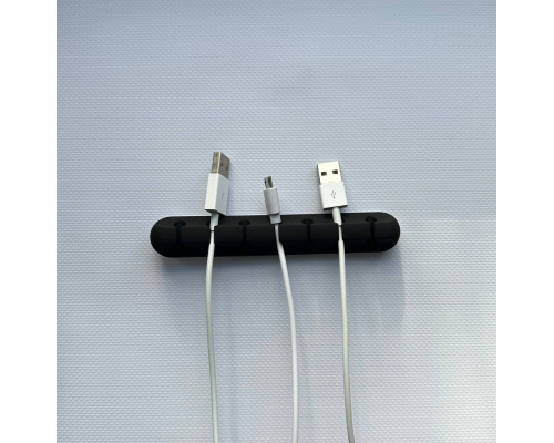 Фіксатор силіконовий клейкий затискач для USB кабелів на 7 проводів колір чорний