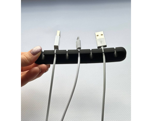 Фіксатор силіконовий клейкий затискач для USB кабелів на 7 проводів колір чорний