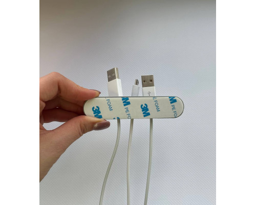Фіксатор силіконовий клейкий затискач для USB кабелів на 5 проводів колір сірий