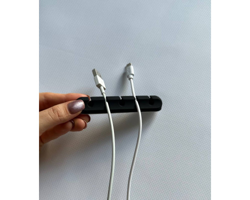 Фіксатор силіконовий клейкий затискач для USB кабелів на 5 проводів колір чорний