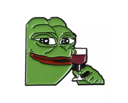 Значок / пін  металевий Жабеня Pepe the Frog з бокалом вина