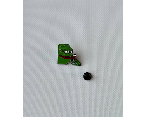 Значок / пін  металевий Жабеня Pepe the Frog з бокалом вина