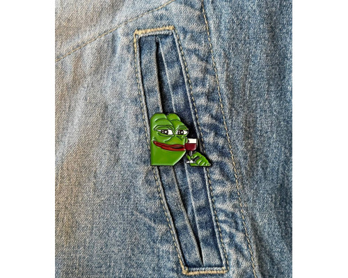 Значок / пін  металевий Жабеня Pepe the Frog з бокалом вина