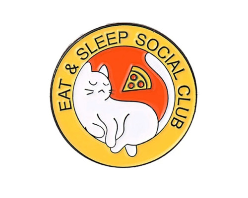Значок / пін  металевий Кішка Eat & sleep social club