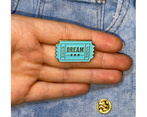 Значок / пін металевий Надпис  Dream  блакитного кольору
