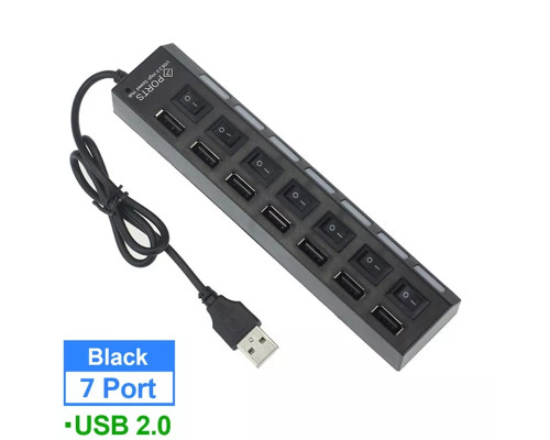 Хаб USB 2.0 7-ми портовий, концентратор розширення комп'ютерний USB подовжувач