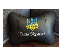 Автомобільна подушка на підголовник патріотична чорна "Слава Україні"