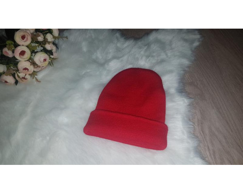 Шапка осіння в'язана яскрава одноколірна, Червона (One Size)
