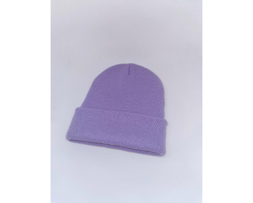 Шапка осіння в'язана яскрава одноколірна, Бузкова (One Size)