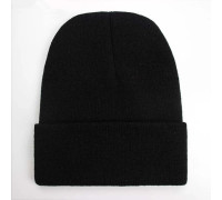 Шапка осіння в'язана яскрава одноколірна, Чорна (One Size)