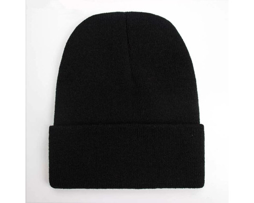 Шапка осіння в'язана яскрава одноколірна, Чорна (One Size)