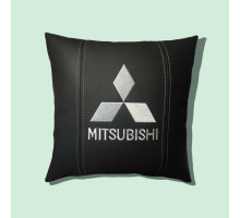 Автомобільна подушка в салон Mitsubishi / Мітсубісі чорна з білим логотипом