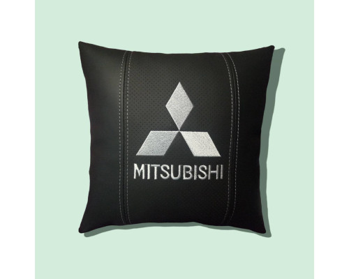 Автомобільна подушка в салон Mitsubishi / Мітсубісі чорна з білим логотипом