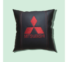Автомобільна подушка в салон Mitsubishi / Мітсубісі чорна з червоним логотипом