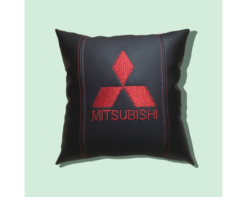 Автомобільна подушка в салон Mitsubishi / Мітсубісі чорна з червоним логотипом