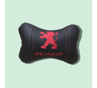 Автомобільна подушка на підголовник Peugeot / ПЕЖО чорна з червоним логотипом