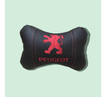 Автомобільна подушка на підголовник Peugeot / ПЕЖО чорна з червоним логотипом