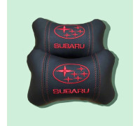 Набір автомобільних подушок на підголовник Subaru / Субару (2шт) чорні з червоним логотипом