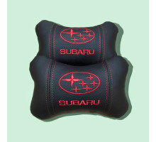 Набір автомобільних подушок на підголовник Subaru / Субару (2шт) чорні з червоним логотипом