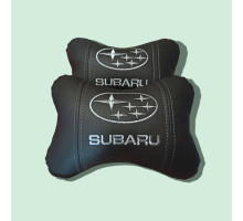 Набір автомобільних подушок на підголовник Subaru / Субару (2шт) чорні з білим логотипом