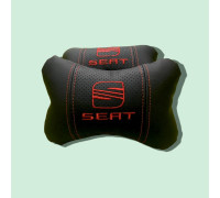 Автомобільні подушки на підголовник SEAT / СЕАТ (2шт) чорні з червоним логотипом