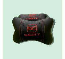 Автомобільні подушки на підголовник SEAT / СЕАТ (2шт) чорні з червоним логотипом