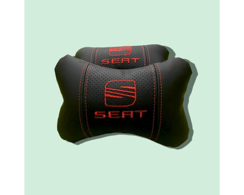 Автомобільні подушки на підголовник SEAT / СЕАТ (2шт) чорні з червоним логотипом
