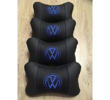 Набір автомобільних подушок на підголовник Volkswagen / Фольцваген (4шт) чорні з синім логотипом