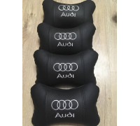 Набір автомобільних подушок на підголовник AUDI / АУДІ (4шт) чорні з білим логотипом