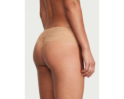 Жіночі трусики мереживні Victoria's Secret Trim Hipster Thong Panty S Бежеві