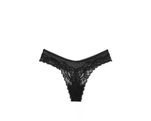 Жіночі трусики стрінги мереживні Victoria's Secret М Чорні