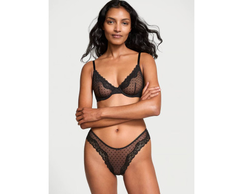 Жіночі трусики стрінги мереживні Victoria's Secret М Чорні