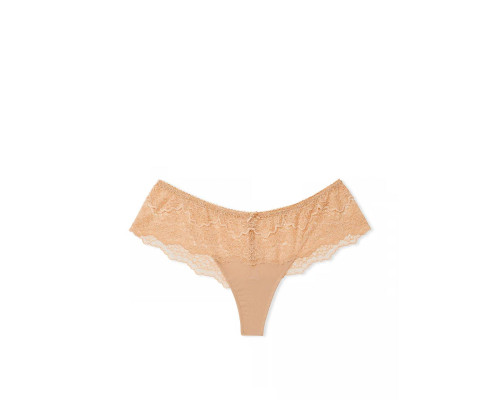 Жіночі трусики мереживні Victoria's Secret Trim Hipster Thong Panty S Бежеві