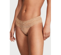 Жіночі трусики мереживні Victoria's Secret Trim Hipster Thong Panty S Бежеві