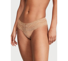 Жіночі трусики мереживні Victoria's Secret Trim Hipster Thong Panty S Бежеві