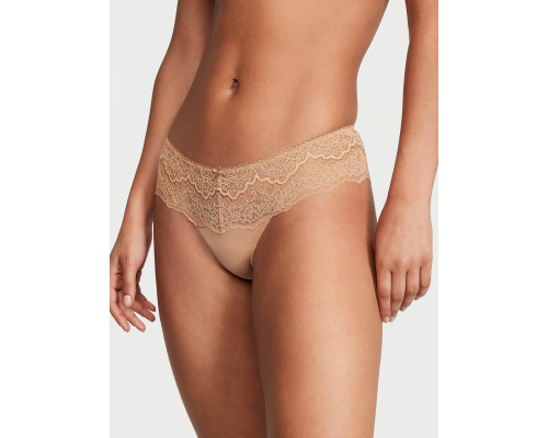 Жіночі трусики мереживні Victoria's Secret Trim Hipster Thong Panty S Бежеві