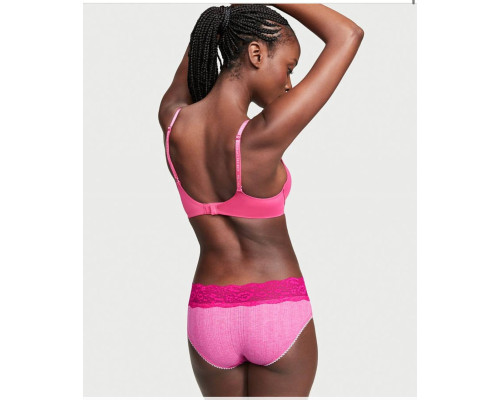 Бавовняні жіночі трусики Victoria's Secret Lace Waist Cotton Hiphugger Panty XS Рожеві