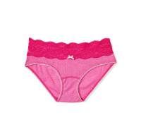 Бавовняні жіночі трусики Victoria's Secret Lace Waist Cotton Hiphugger Panty XS Рожеві