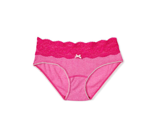 Бавовняні жіночі трусики Victoria's Secret Lace Waist Cotton Hiphugger Panty XS Рожеві