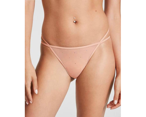 Жіночий комплект білизни (бюстгальтер + трусики-стрінги) Victoria's Secret Бежевий зі стразами (XS)