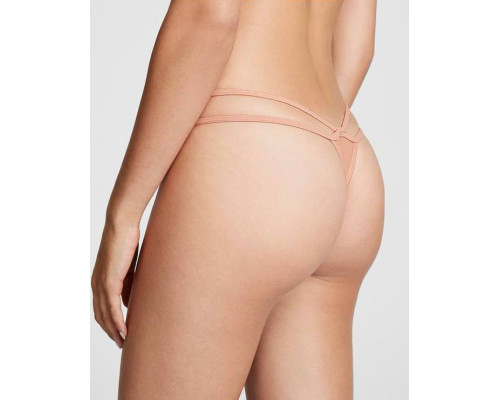 Жіночий комплект білизни (бюстгальтер + трусики-стрінги) Victoria's Secret Бежевий зі стразами (XS)