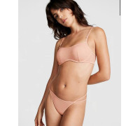Жіночий комплект білизни (бюстгальтер + трусики-стрінги) Victoria's Secret Бежевий зі стразами (XS)