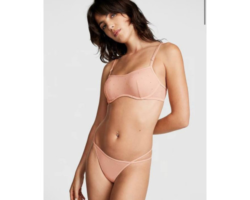 Жіночий комплект білизни (бюстгальтер + трусики-стрінги) Victoria's Secret Бежевий зі стразами (XS)
