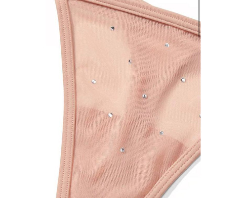 Жіночий комплект білизни (бюстгальтер + трусики-стрінги) Victoria's Secret Бежевий зі стразами (XS)
