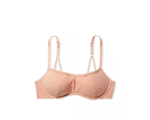 Жіночий комплект білизни (бюстгальтер + трусики-стрінги) Victoria's Secret Бежевий зі стразами (XS)