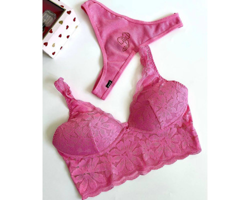 Бюстгальтер бралет без кісточок мереживний Victoria's Secret S Рожевий